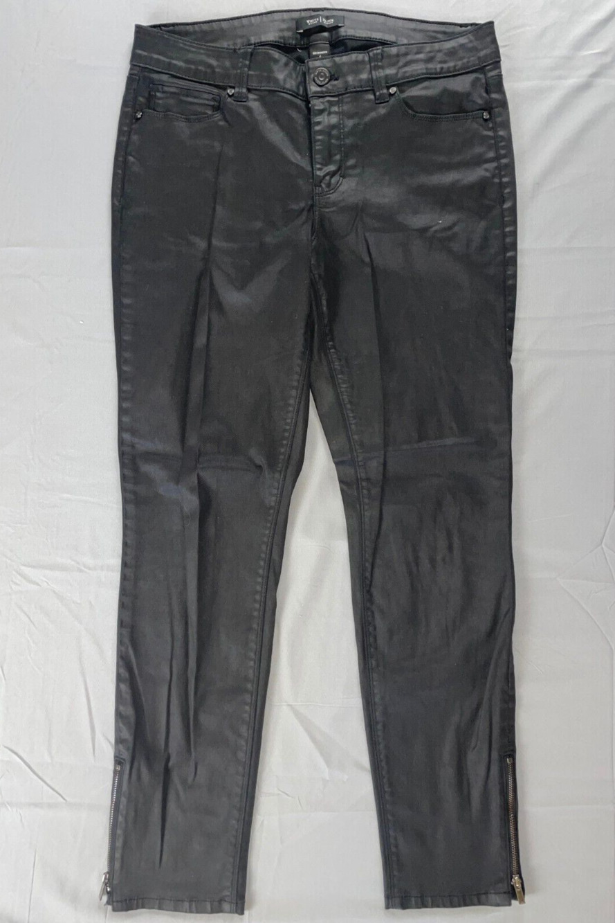 White House Black Market WHBM 'Skimmer' Coated Moto Jeans. Women's 6, GUC!!